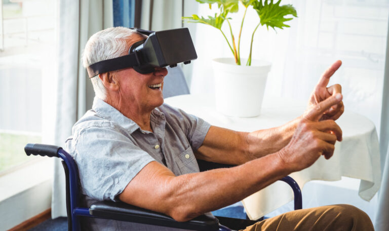 a senior enjoying a virtual reality experience